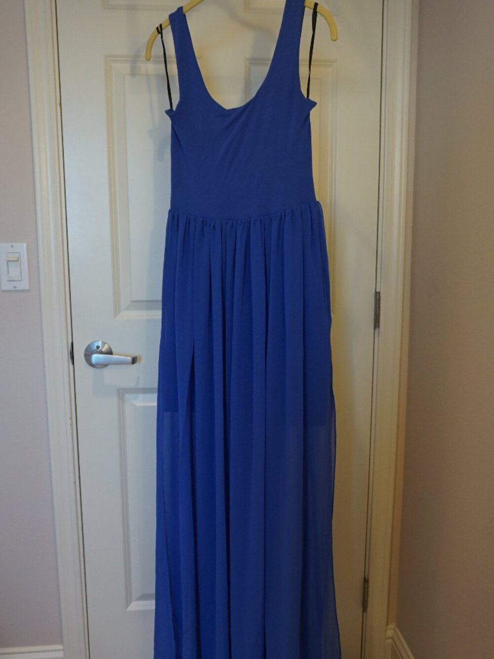 Felicity & Coco | Blue Jersey Maxi Dress with Sheer Skirt | Size S